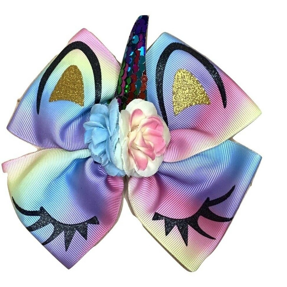 Rainbow Blue White Unicorn Bow